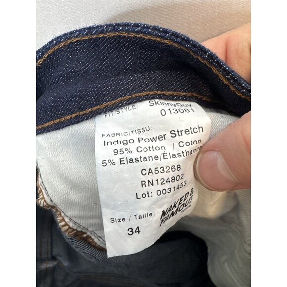 Naked & Famous Skinny Guy Indigo Power Stretch Jeans Men 34X28 - Picture 7 of 7